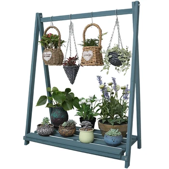 

Solid Wood Flower Stand Ground Fleshy Hanging Orchid Frame European Creative Multi-layer Balcony Flower Stand Hanging Green Stan