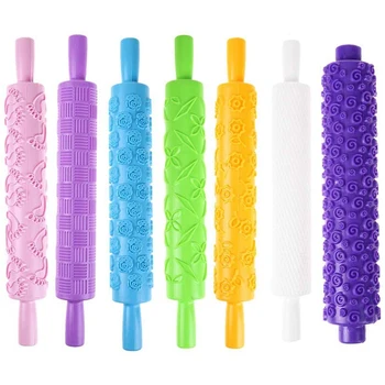 

7 Styles Rolling Pin Colorful Non-Stick Fondant Pastry Embossed Textured Rolling Pin Cake Embossing Roller Decorating Rolling Pi