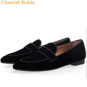 

Brand Chentel Noble Flats Casual Shoes Men 2019 Footwear Low Bottoms Shoes For Man Flock Leather Loafers Black Color Big Size