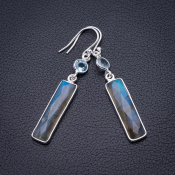 

Natural Blue Fire Labradorite And Blue Toapz Handmade 925 Sterling Silver Pendant 2" D3233