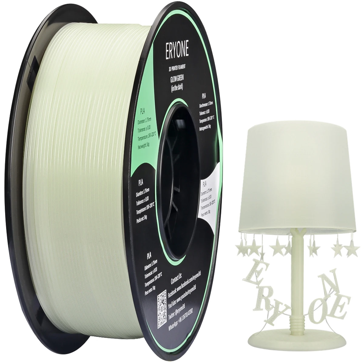 Eryone Promotion Luminous PLA Filament 1.75mm 1kg Glow in the Dark Plastic PLA 1kg 1.75mm 3D Printing Materials Wholesale plastic filament