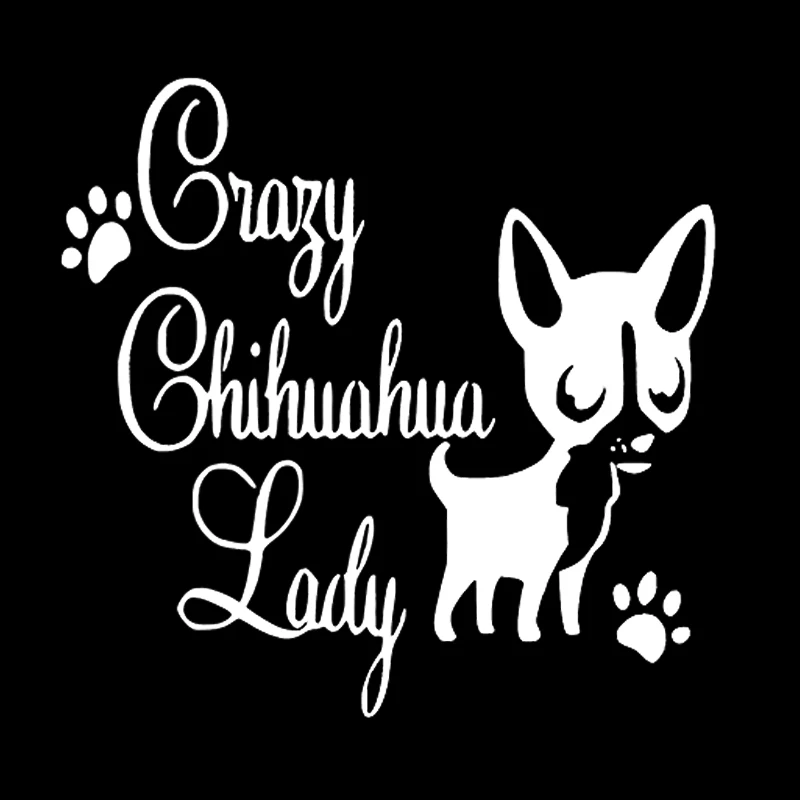 

15*14,7 см CRAZY CHIHUAHUA LADY-самоклеящаяся виниловая наклейка на автомобиль, графическая наклейка, милые и интересные модные наклейки, наклейки