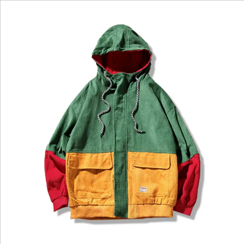 В стиле «хип-хоп», толстовка с капюшоном Свободная куртка Для мужчин зимняя Вельветовая куртка Harajuku красный, из кусков, для новорожденных мальчиков, куртки с капюшоном на осень Курточка бомбер пальто регги, Ямайка