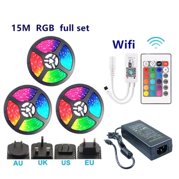 

5m 10m 15m SMD5050 led strip light 30led/m Waterproof RGB Flexible Strip Tape with 24 Keys Wifi RGB Controller Adapter Full Set