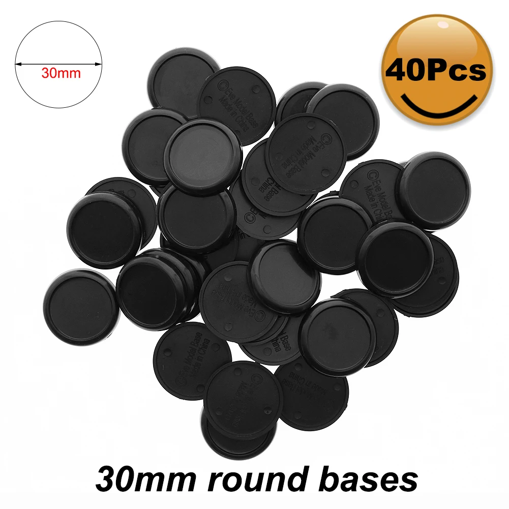 30/40mm multi purpose lipped round slotted plastic black bases for RPG/wargames