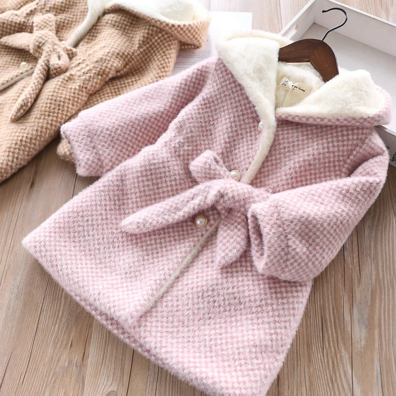 

31467 New Year-Faux Mink Cashmere Quality Childrenswear 2-Color 1177 # Padded Belt Hooded CHILDREN'S Jacket Overcoat Wholesale