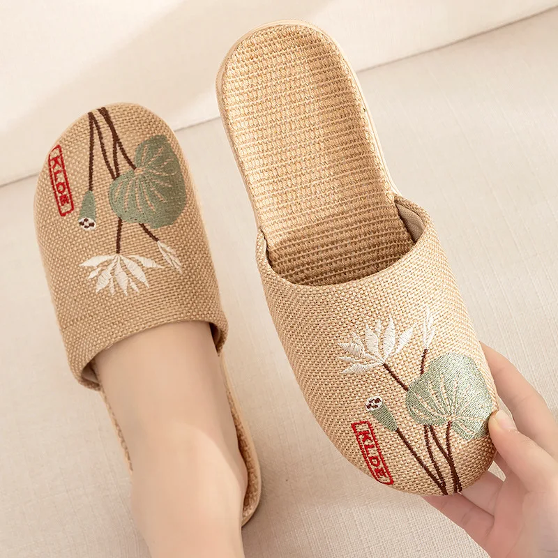 Suihyung Summer Flax Slippers Women Men Casual Linen Slides Multi-Style Non-Slip EVA Home Flip Flops Indoor Shoes Female Sandals 