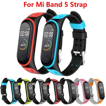 

1PC New Sports Silicone Smart Watch Replacement Strap Stain Resistant 2-tone Reverse Buckle Strap For Xiaomi Mi Band 5