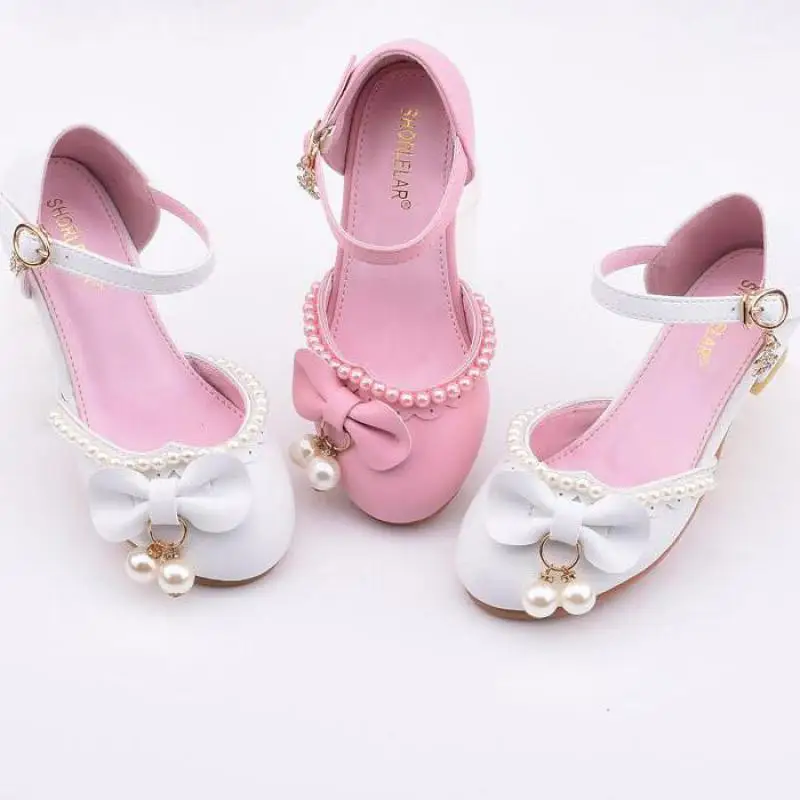 New Spring Autumn Summer Sandals Girl Leather Shoes Princess Shoes Performance Shoes Children Single Sneakers Pink White B610