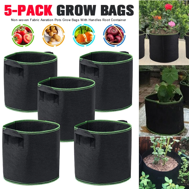 10 15 5 Pack 5 25 Gallon Grow Bags/Aeration Fabric Pots with Handles Black 7
