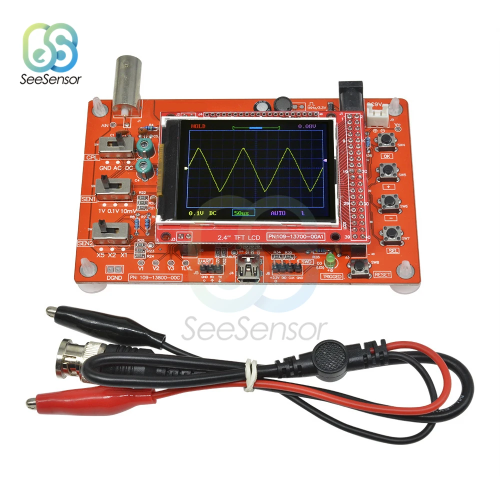 US Plug 2.4 TFT 1Msps Digital Oscilloscope Board Kit Automatic Regular and One-Shot Mode with Probe and Charge 