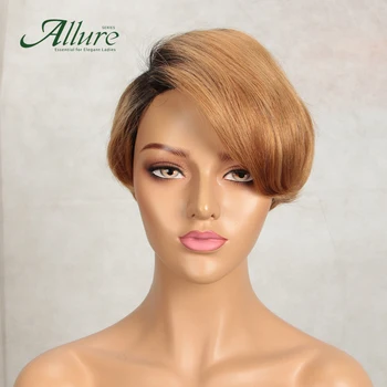 

Short Pixie Cut Human Hair Part Lace Wig With Bangs For Black Women Brazilian Remy Women Wigs Wholesale Free Shipping Allure
