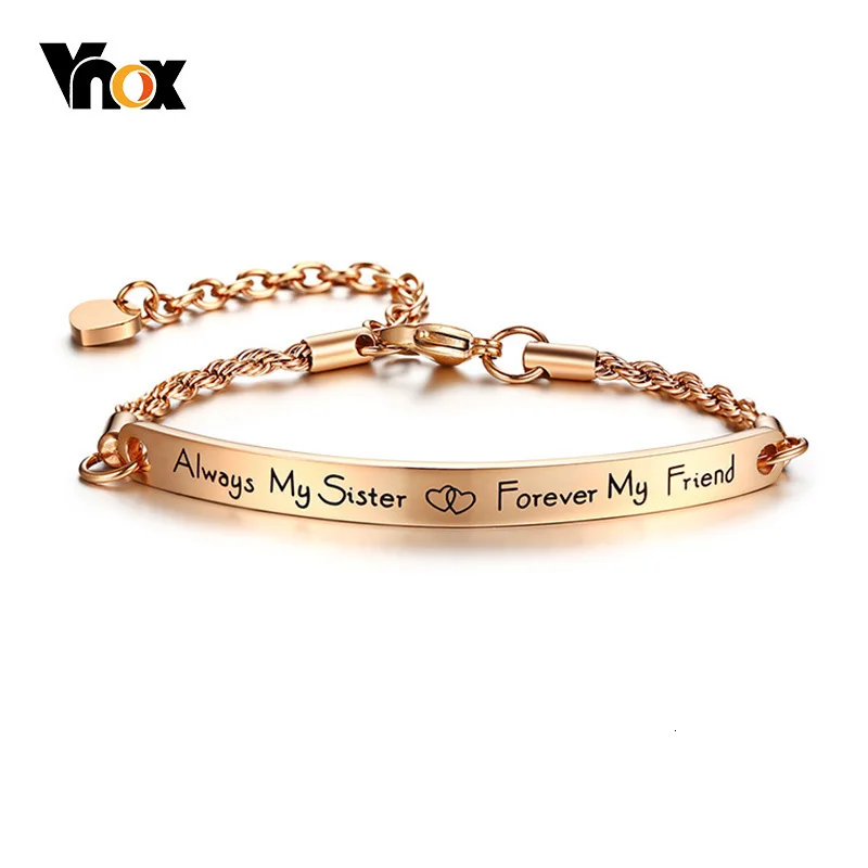 Vnox браслеты сестра Дружба Ювелирные изделия розовое золото серебро Нержавеющая сталь цепь