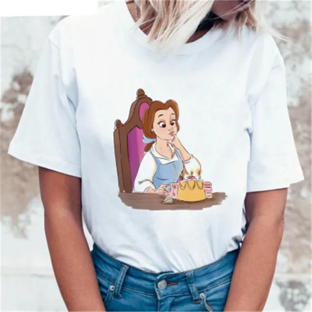 Disney T Shirt Ladies Cartoon Princess Ladies Summer Short Regular T Shirt O Neck Pure Cotton White Top T Shirt Loose Hot Sale T Shirts Aliexpress