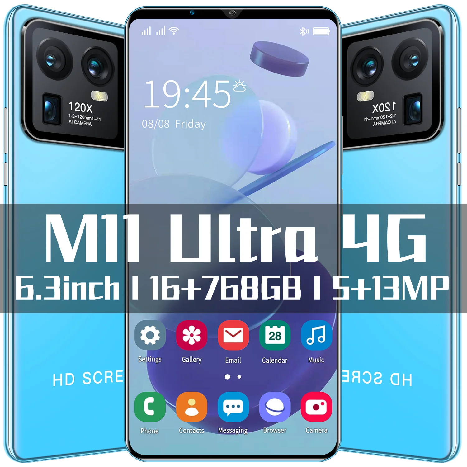 Cheapest Powerful Smart Phone M11 Ultra 6.3 Inch 16GB RAM 768GB ROM Dual Sim Unlocked Smartphone Android 10.0 4G/5G Mobile | Мобильные