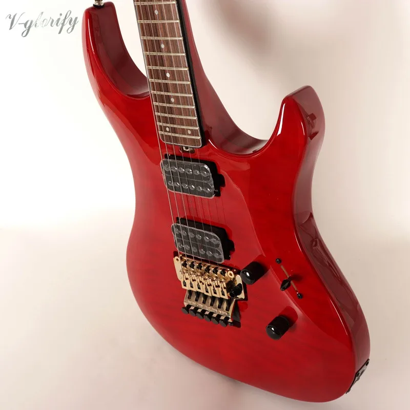 6 струнная электрическая гитара red flame maple top neck through 39 дюймов глянцевая задняя и
