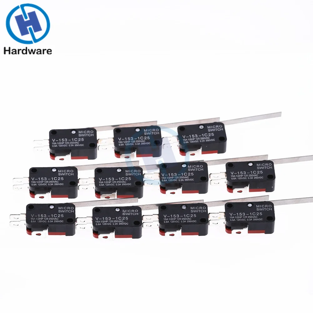 10Pcs Long Straight Hinge Lever Spdt Micro Limit Switch V-153-1C25 10Pcs Long Straight Hinge Lever Spdt Micro Limit Switch V-153-1C25