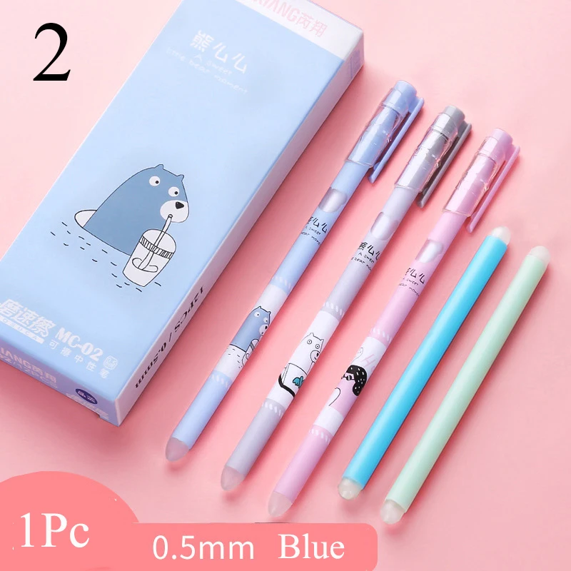 1 шт. каваи медведь синие чернила стираемая ручка милая Сакура стираемая гелевая ручка 0,5 мм Новинка моющаяся волшебная ручка детские школьные принадлежности - Цвет: 1Pc Erasable Blue