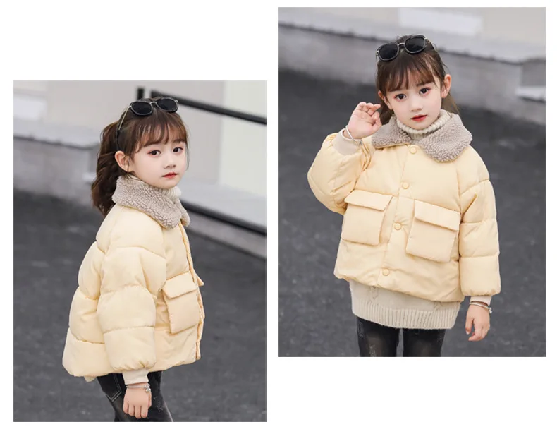 Новая Корейская версия зимней детской одежды детская хлопковая утепленная однотонная пуховая куртка с отворотами для девочек