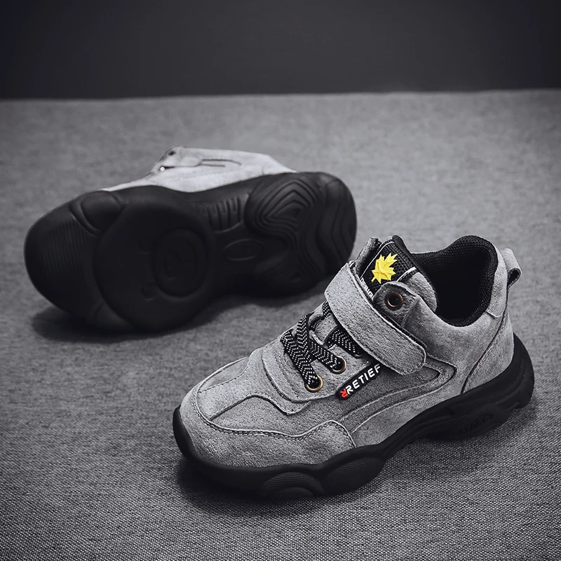 High quality leather outdoor sports boys shoes comfortable Velcro casual shoes