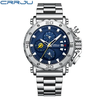 CRRJU Watch for Men Top Brand Luxury Big Dial Stainless Steel Waterproof Chronograph Wristwatches with Date Relogio Masculino 2