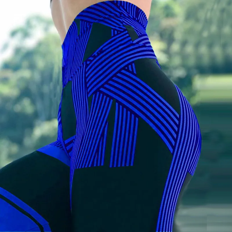 С высокой талией Хип До Йога Брюки Для женщин спортивные Леггинсы для бега и ФИТНЕССА 3D цифровой полосатые узкие брюки; Узкие тренировочные брюки