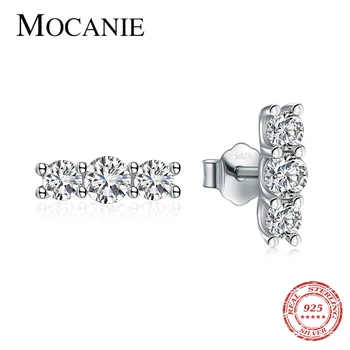 

Mocanie Classic 925 Sterling Silver Dazzling Solid Zirconia Stud Earring for Women Luxury Wedding Engagement Statement Jewelry