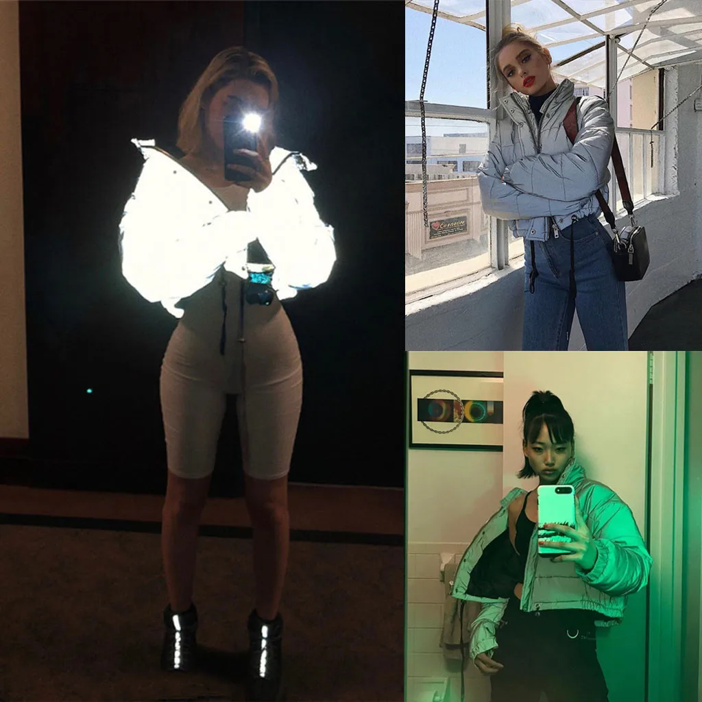JAYCOSIN autumn winter trend luminous reflective casual short coat jacket thickening sports zipper cardigan fashion coat warm