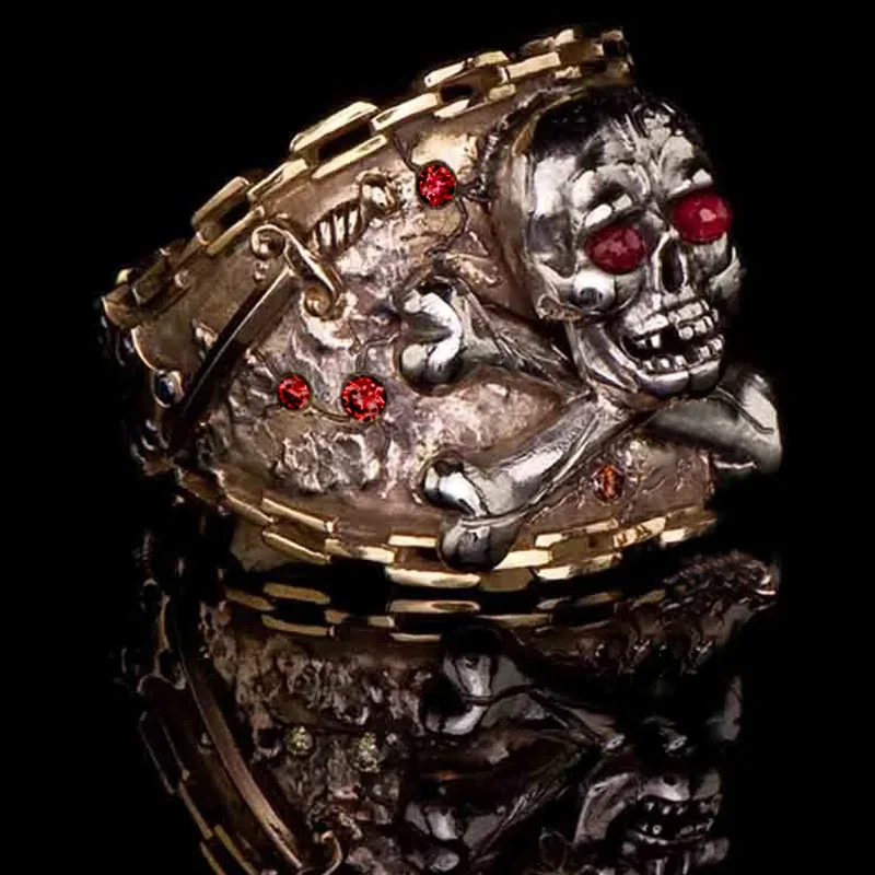 

Vintage Cross Skull Ring for Men Punk Red Zircon Skeleton Ring Motorcycle Party Biker Ring Halloween Men Jewelry Accessories