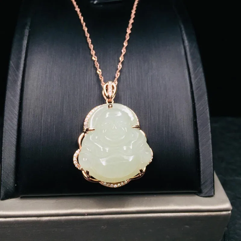 

Fine Jewelry S925 Silver Inlaid Hetian Jade Pendant, White Jade Buddha Necklace, Jewelry Gifts Specially Designed for Women