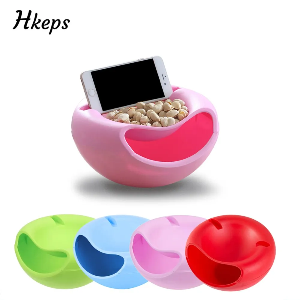 

Plastic Lazy Snacks Bowl Plastic Double Layers Storage Box Bowl Fruit Dish Nut Candy Fruit Plate Bowl With Phone Holder Dropship