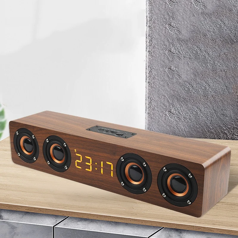 Wooden Portable Clock Wireless Bluetooth Speaker