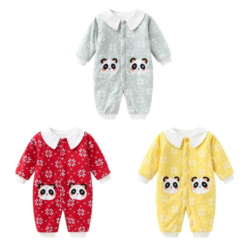 

Newborn Baby Long Sleeves Jumpsuit Single-breasted Winter Warm Toddler Romper