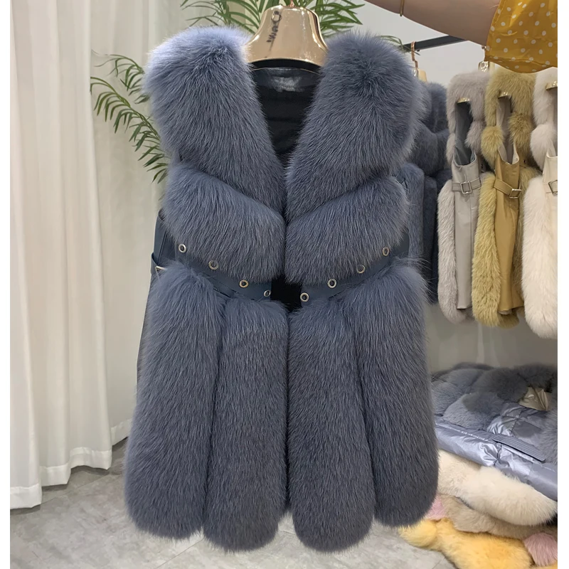 ZDFURS* Новое поступление женская зимняя шуба из натурального Лисьего меха горячая распродажа большой меховой длинный меховой жилет для женщин жилет - Цвет: 5