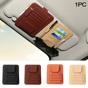 

Storage Pouch Durable Card Sunglasses Slot Simple On Sun Visor Modern PU Leather Auto Part Anti-wear Organizer Car Accessories