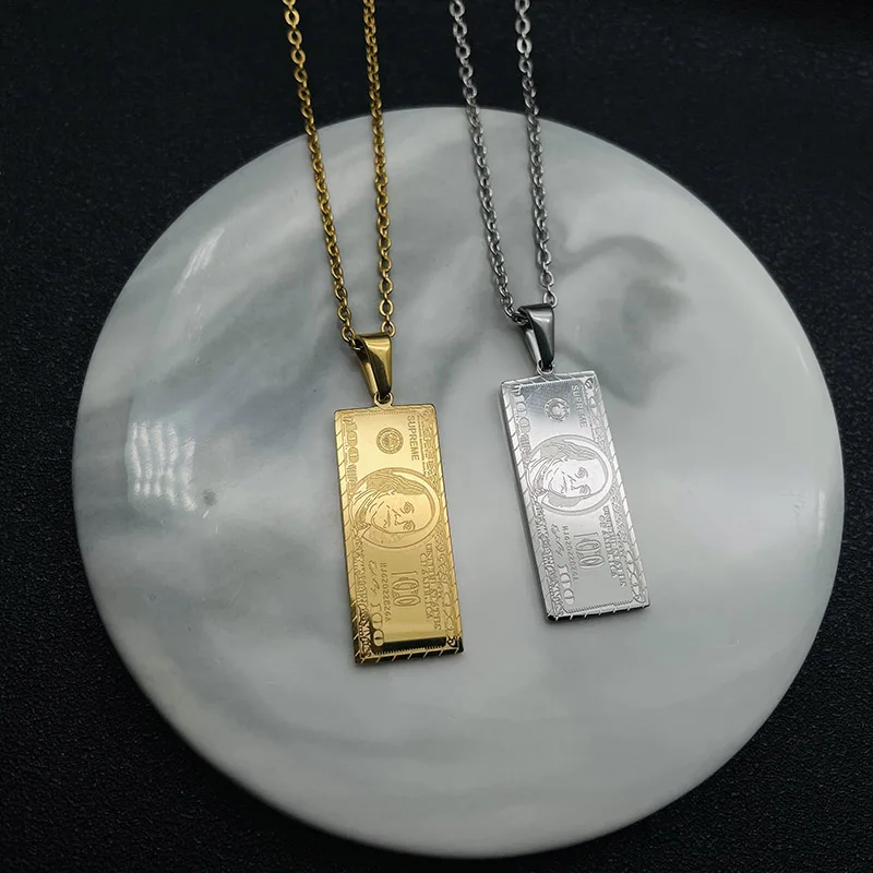 100 Dollar Bill Pendant Necklace 