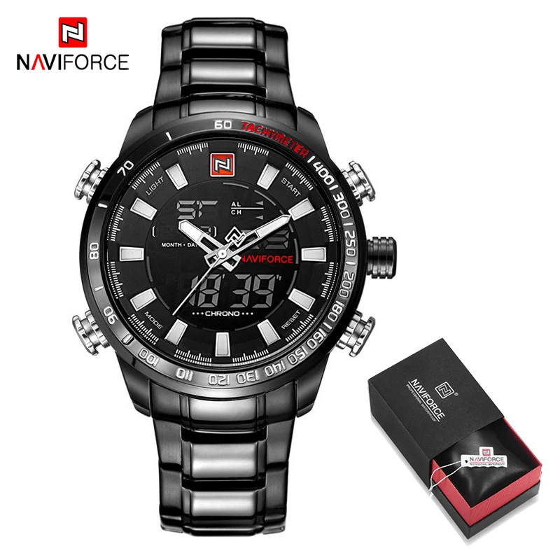 Black White in Box NAVIFORCE Топ люксовый бренд Мужские часы Мужская военная одежда светодиодный, аналоговый, цифровой наручные часы Мужские кварцевые наручные часы Masculino - Цвет: Black White in Box