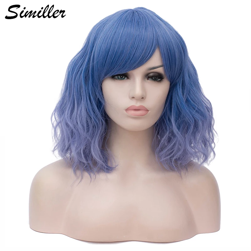 Similler двухцветный женский короткий вьющийся синтетический парик с челкой Омбре