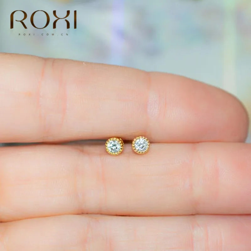ROXI, новинка, женские классические блестящие циркониевые маленькие серьги-гвоздики, пирсинг, ювелирные изделия для ушей, 925 пробы, серебряные серьги с австрийским кристаллом