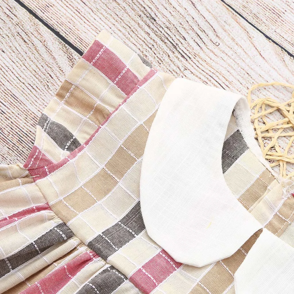 Sleeveless Cute Girls Flying Sleeve Doll Collar Plaid Top Summer New Girl Clothes Stripes Sleeves Sling Sweet Baby