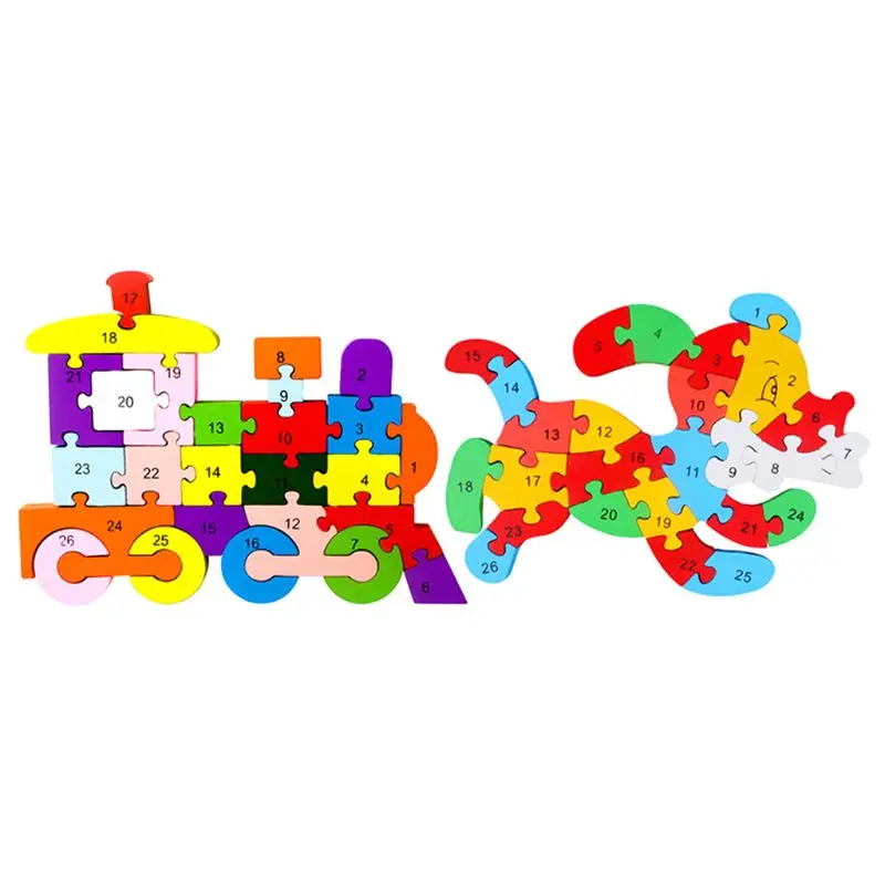 Childrens Jigsaw, Alphabet Number Blocks Wood Animal Puzzle Kid Toy, Dog&Train