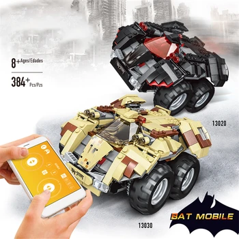 

384 + PCS APP Version Of Superhero DIY Series Small Particles Assembled Remote Control Building Blocks Bat Chariot Children Toys