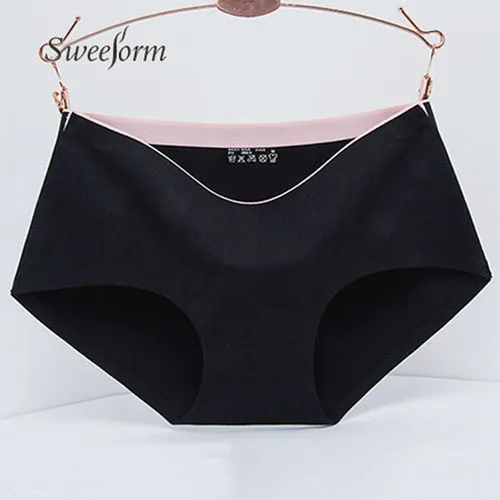 Sweeform Для женщин трусики из хлопка Нижнее белье для девочек с милым рисунком Интимная размера плюс сексуальное хлопковое воздухопроницаемое нижнее белье M-2XL размера плюс - Цвет: Black