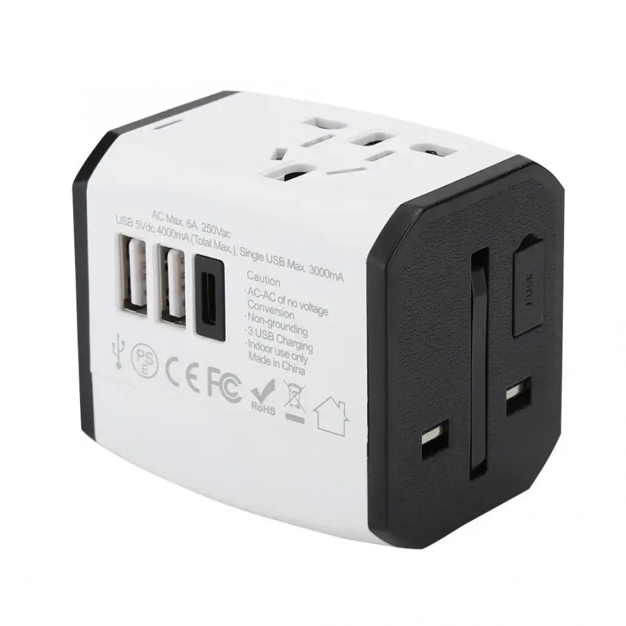 2USB+ тип-c Международный адаптер для путешествий Быстрая зарядка Универсальный адаптер питания Разъем для ноутбуков планшеты мобильный телефон 100-240 В
