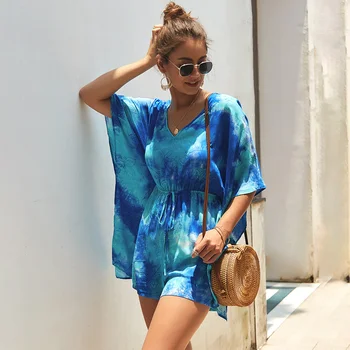 

BONJEAN Women Print Rompers 2020 Women's Summer Beach Short Loose Romper Ladies Fashion Short Sleeve Holiday Jumpsuit New