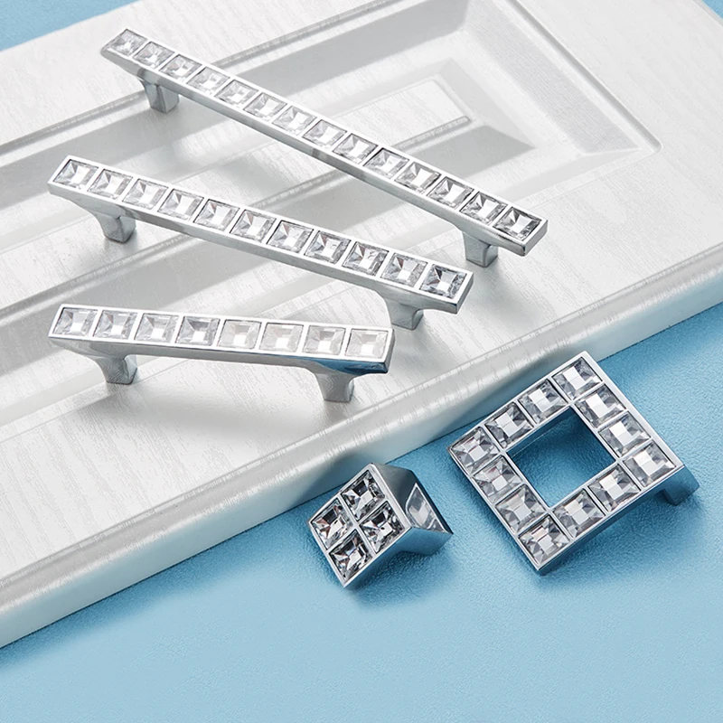 

Crystal Glass Knobs Cabinet Handles Silver Crystal Cupboard Pulls Drawer Knobs Kitchen Furniture Handle Hardware