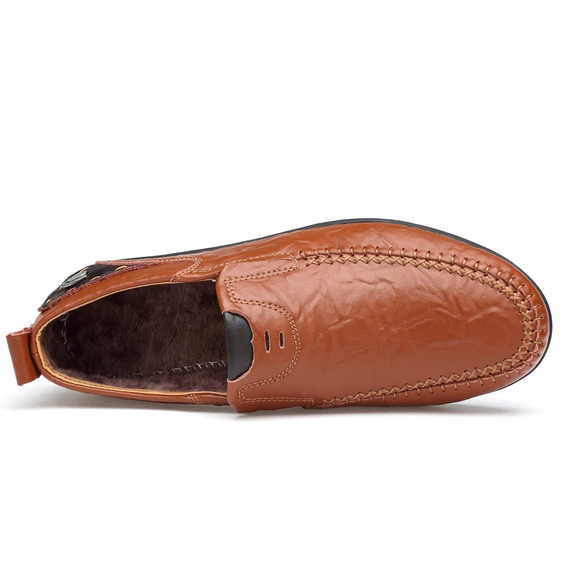 Мужская повседневная обувь из натуральной кожи ручной работы; люксовый бренд; коллекция года; мужские лоферы; мокасины; зимняя обувь без шнуровки; Цвет Черный; официальная обувь - Цвет: Rbown Fur