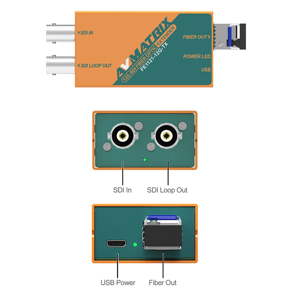 AVMATRIX FE1121-12G волоконно-оптический удлинитель 10 км 12G/6G/3G-SDI вход и loopout на передатчике двойной 12G-SDI выходы на приемнике