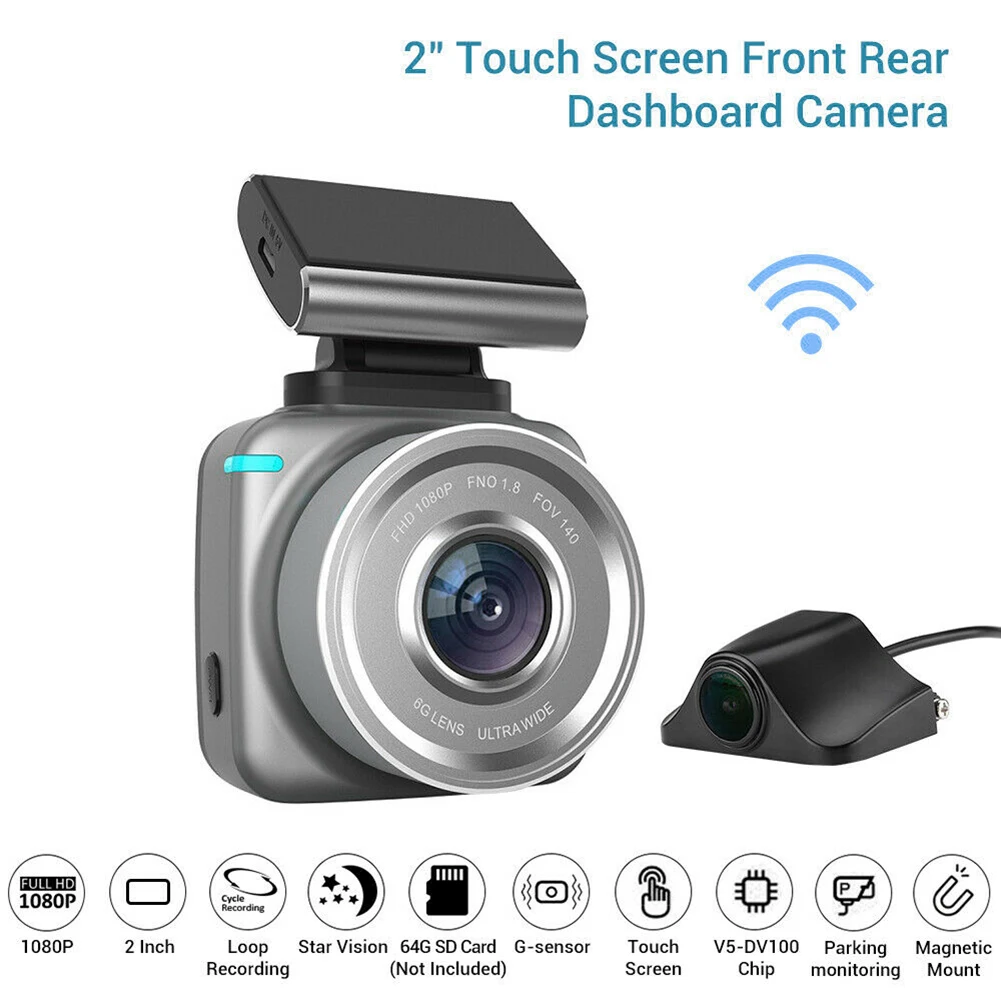 

Dual Channel Wifi Dash Camera DVR Video Recorder w/ Parking Guard Mode Night Vision Monitor WIFI Car Loop Recording TouchScreen