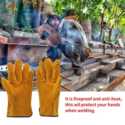 Gants de soudage en cuir de vache, de sécurité pour le travail, Anti chaleur, pour le soudage du métal, outils à main, une paire/ensemble, ignifuge, Durable, jaune 